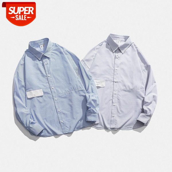 

ulazzng autumn pinstripe stitching loose long-sleeved shirt japanese harajuku style simple youth art #ik75, White;black