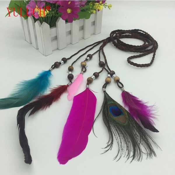 

hair clips & barrettes yuluch 2021 bohemian chinese handmade ethnicity woman kid multipurpose feather beaded ornament colorful headband gift, Golden;silver
