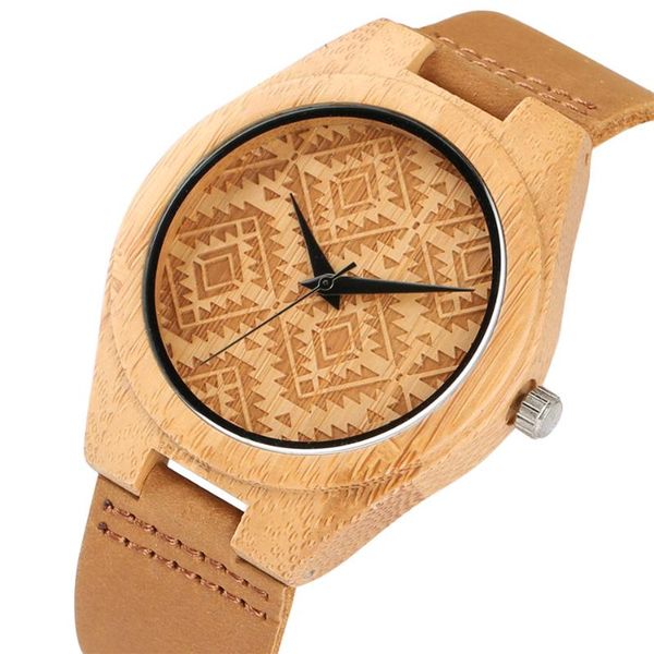 

vintage rhombus pattern display quartz bamboo watch men women genuine leather wristwatch natural stylish wooden timepiece wristwatches, Slivery;brown