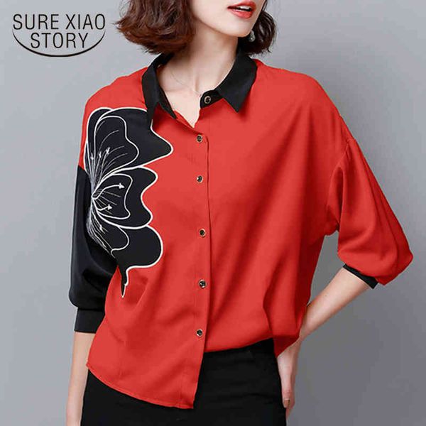 

fashion casual long sleeve blusas mujer de moda embroidery women shirts floral turn-down collar blouses plus size 6010 50 210510, White