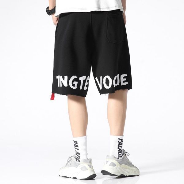 

harajuku streetwear letter printing jogger shorts men summer loose elastic waist hip hop skateboard 5xl men's, White;black