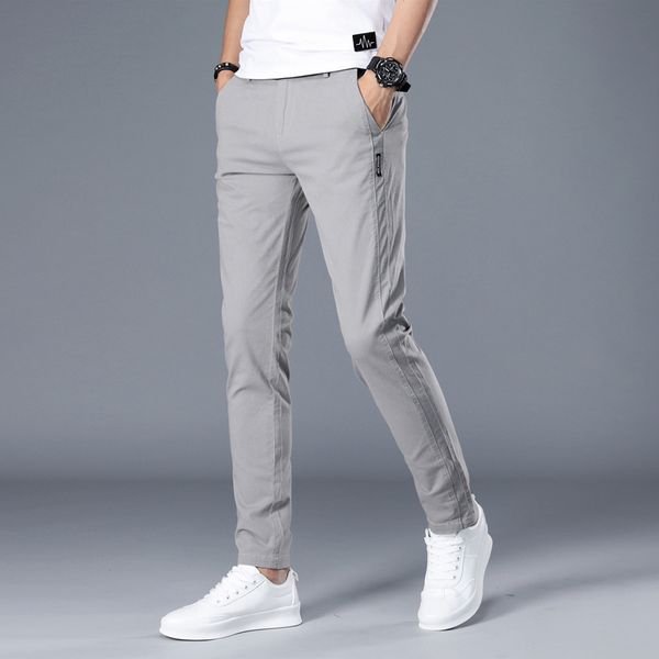 

pants brand men 2021 pants casual mens business male trousers classics mid weight straight full length fashion breathing pant larg, Black