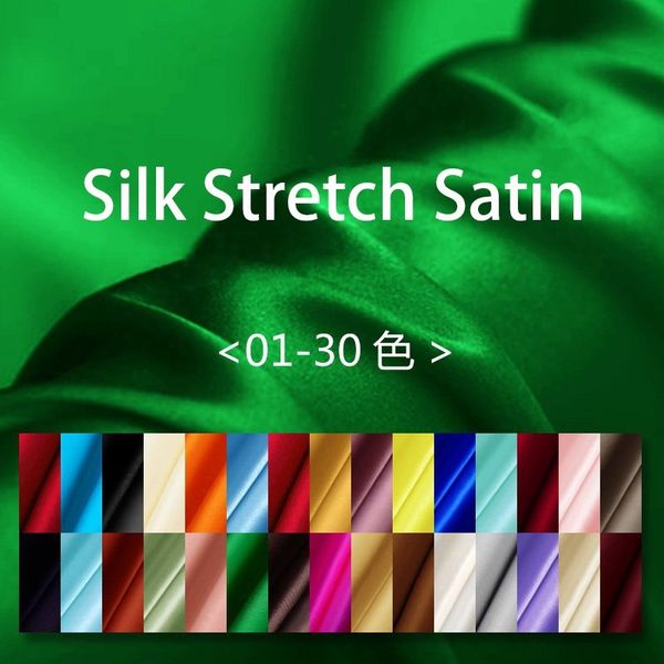 90 Cores Puras Spandex Silk Charmeuse Tecido Stretch Stretch Cetim Dress Cheongsam Nenhum pano transparente DIY Sewing 210702