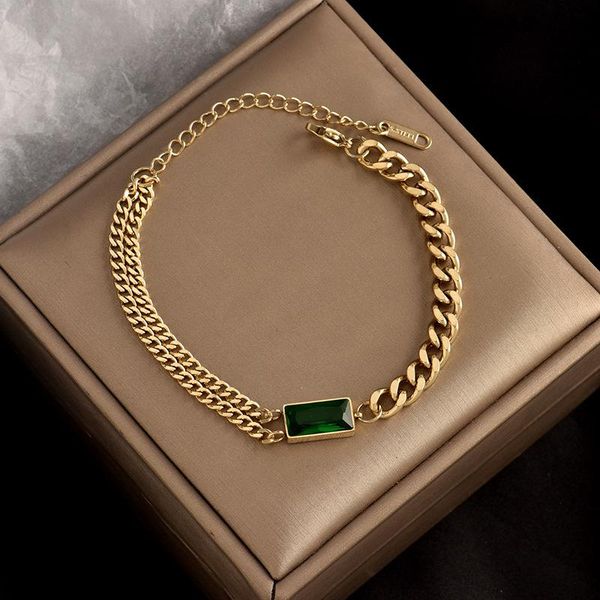 

charm bracelets stainless steel green crystal link chain bracelet for women hand jewelry, Golden;silver