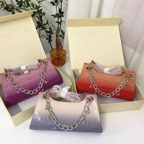

2021 new trend personalized leather rainbow gradient blue frog bag net red underarm stick single shoulder women s