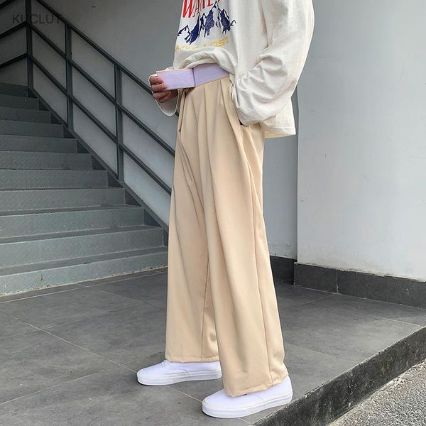 

uniform trousers men's summer thin style drooping over size light mature floor dragging wide leg pants ruffian suits & blazers, White;black