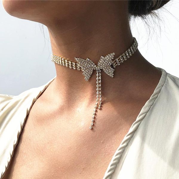 

butterfly choker necklaces rhinestone jewelry for women 18k gold plated short link chain party banquet elegant silver chokers necklace gift, Golden;silver