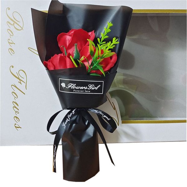 Handgefertigter künstlicher Rosenstrauß mit 3 Köpfen, dekorative Blumen, Hand haltende Seifenblume, Valentinstagsgeschenk, Hochzeitsdekoration