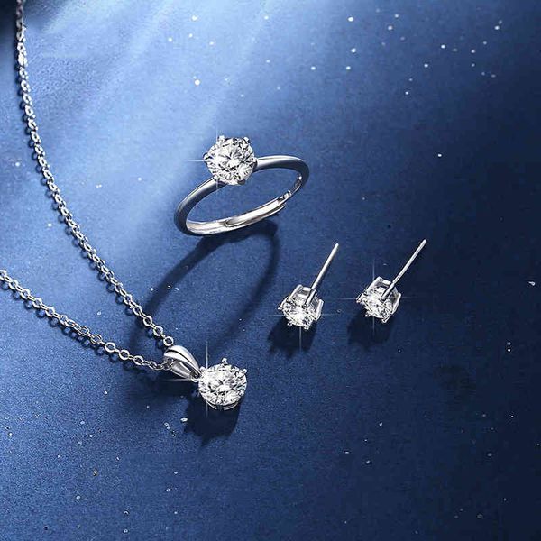 

14k white gold moissanite necklace stud earrings 925 sterling silver diamond rings women engagement ring jewelry set