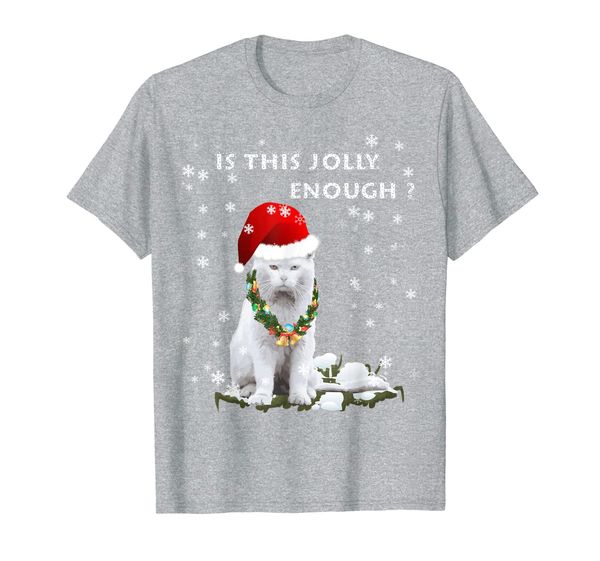 

is this jolly enough funny cat santa hat t-shirt, White;black