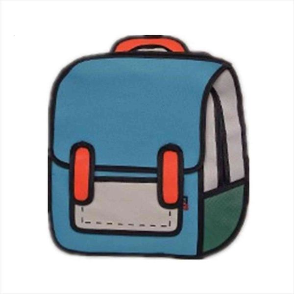

fashion comics 2d stereo bag 3d backpack for girl, men creative patchwork color