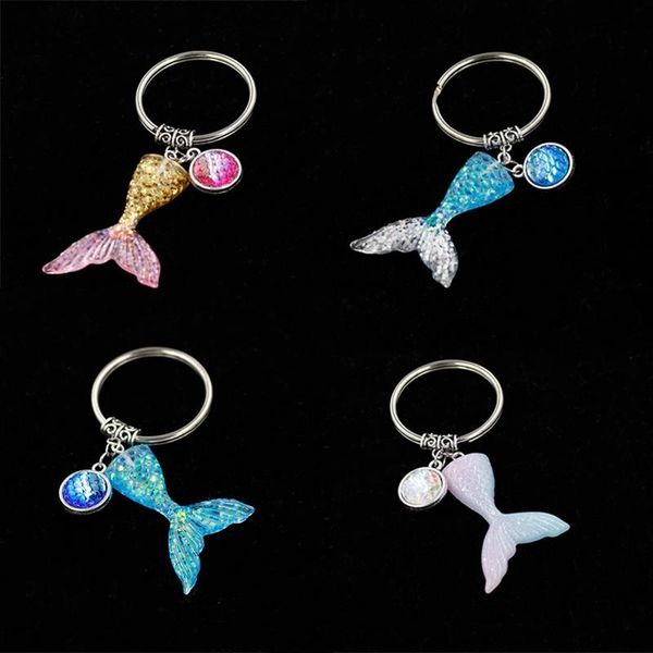 

keychains duftgold gradient mermaid tail keychain cute sweet round fish scale key chain women accessories ring bag charms, Silver