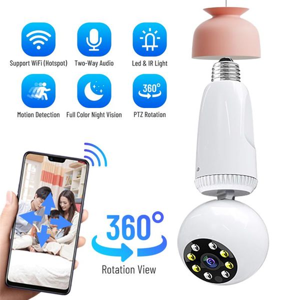 

mini cameras bulb camera 360 degree rotation auto tracking hd wifi network night vision wireless surveillance baby nanny