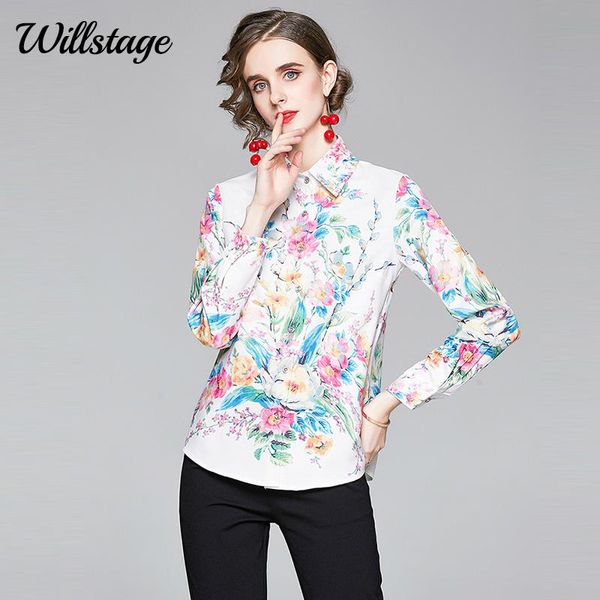 

willstage 2021 autumn shirts floral pattern button elegant blouse women's clothing collar shirt long sleeve printed work wear blouses &, White