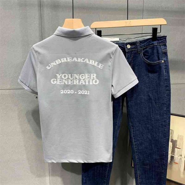 

2021 summer trend embroidered polo shirt korean lapel short sleeve t-shirt men's casual versatile top, White;black