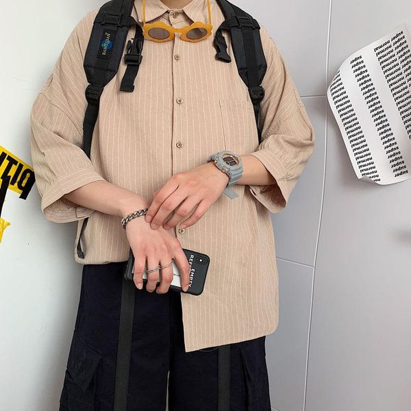 

summer striped shirts men's fashion casual men streetwear korean loose short-sleeved mens dress -2xl, White;black