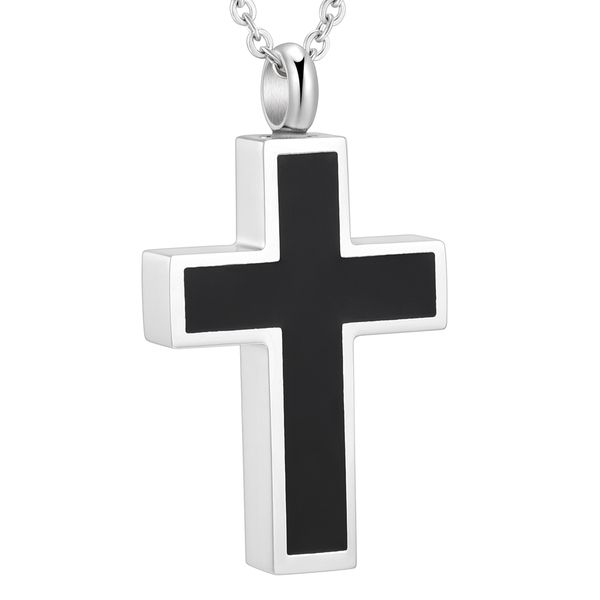 

stainless steel black enamel cross keepsake pendant necklaces jewelry holder cremation urn, Silver