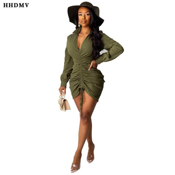 

casual dresses hhdmv lo6237 fashion high street style long sleeve lapel deep v tight pure color mini short, Black;gray