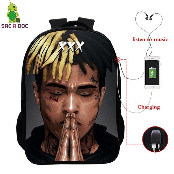 

backpack xxxtentacion famous rapper school bag multifunction usb charging lapfor teenage boys girls travel shoulder bags