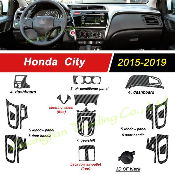 Для Honda City 2015-2019 внутренняя центральная ручка панели управления дверной панель 3D/5D наклейки на углеродные волокна наклейки