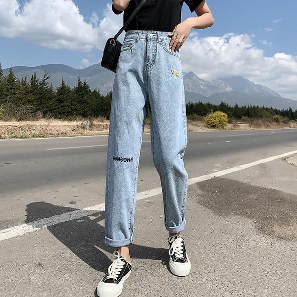 

women's jeans vintage blue women pants 2021 casual boyfriend for loose plus size denim trousers mujer high waist