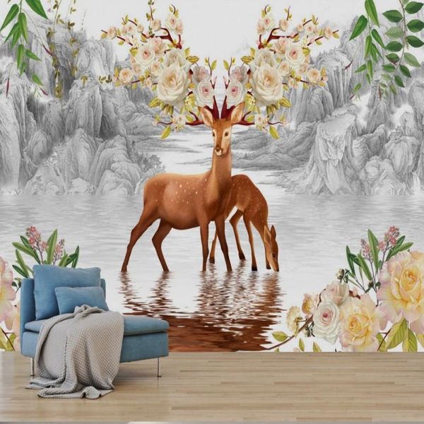 

wallpapers drop custom 3d wallpaper living room wall mural modern dream forest deer chinese style painting tapeta