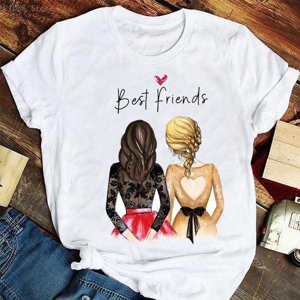

women's t-shirt women fashion friends sister cute 90s cartoon short sleeve summer tshirts clothes graphic t lady print female tee, White