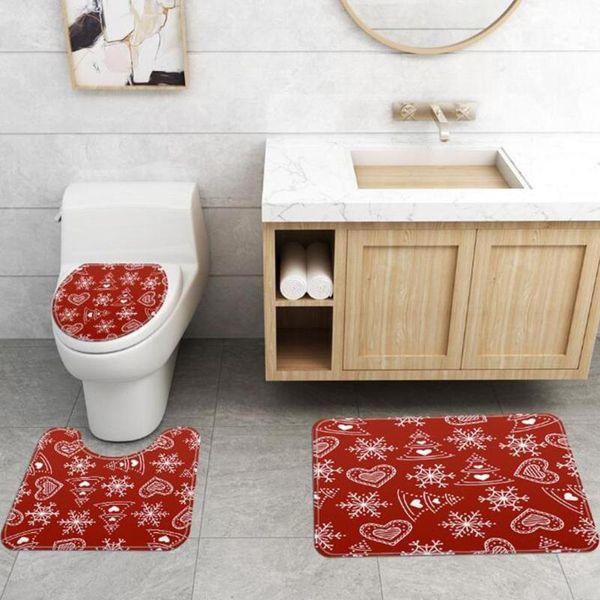 

bath accessory set 3pcs/set flannel snow pattern print decorative mat 45*75cm bathroom floor pad