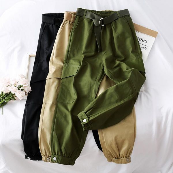 

women's pants & capris spring summer cargo women clothes 2021 korean vintage long high waist streetwear ropa mujer pantalon femme zt534, Black;white