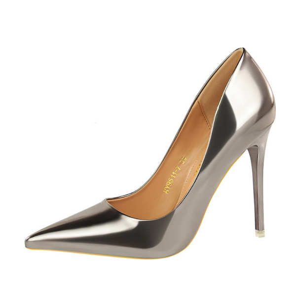 

shoes woman pumps patent leather high heels women basic pump wedding female stiletto heel plus size 43 dress, Black