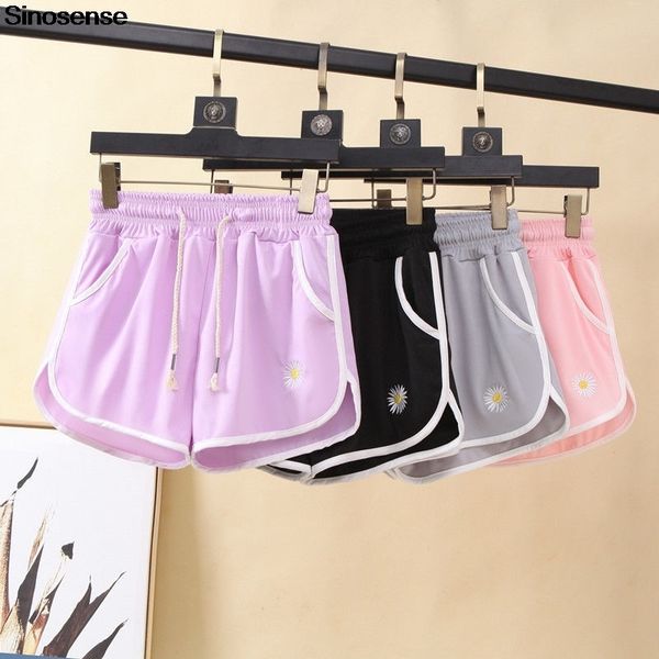 

women's shorts solid pink grey black women elastic high wasit summer sports daisy embroidery casual plus size 4h5h, White;black