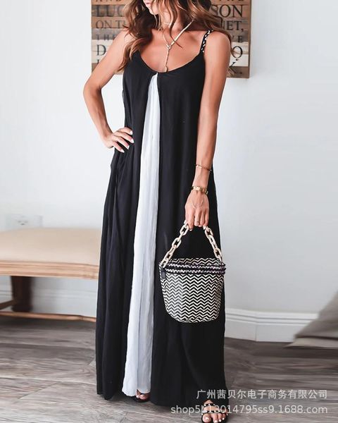 

women's swimwear 2021 summer fashion color matching suspender dress long skirt, White;black