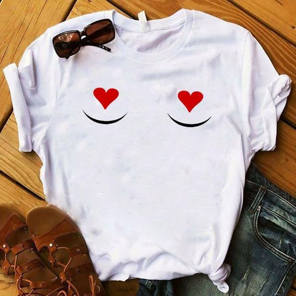 

heart printed short sleeve loose womens t shirt tee clothes graphic, White