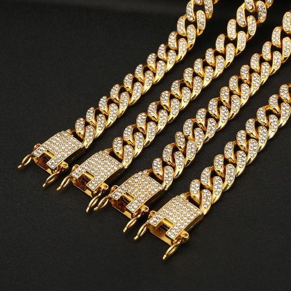 

men's necklace full diamond men's gold chain domineering exa, Golden;silver