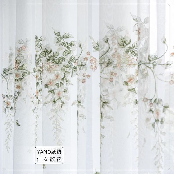 

curtain & drapes beautiful pastoral goddess scattered flower fairy style mesh embroidery gauze bedroom living room balcony window screen