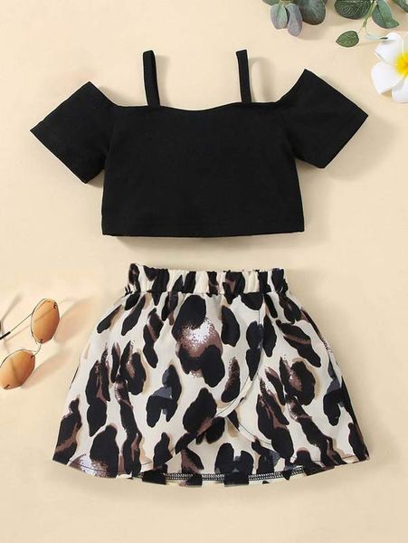 

baby cold shoulder & allover print tulip hem skirt she, White