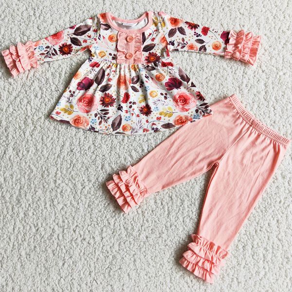 

boutique kids designer clothes girl sets fall toddler baby girls clothing flower print fashion kid icing pants outfits milk silk wholesale c, White
