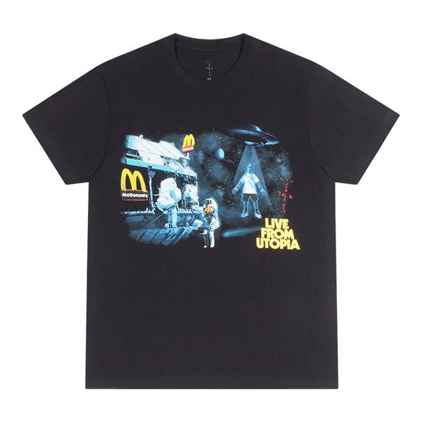 

men's and women's t-shirts travis scott cactus jack mcdonald's joint space station foam print short-sleeved tee, White;black