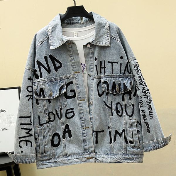 

women's jackets jean jacket, loose jeans embroidered, harajuku style, plus size, single-breasted turtleneck turned down, 6q7l, Black;brown