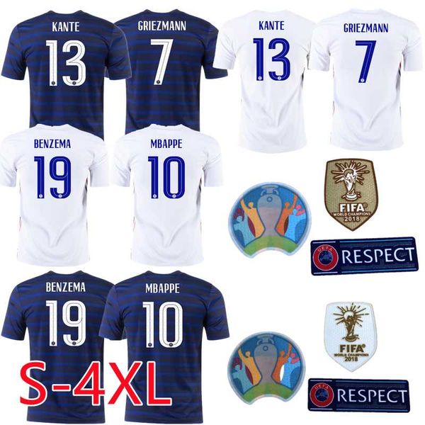 

men's casual shirts 20 21 s- 4xl france man mbappe griezmann kante pogba benzema jersey 2021, White;black