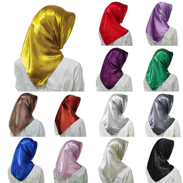 

scarves 1pc solid color shinny hijab scarf square islam shawl head wraps soft silk muslim satin plain hijabs headwear accessories, Blue;gray