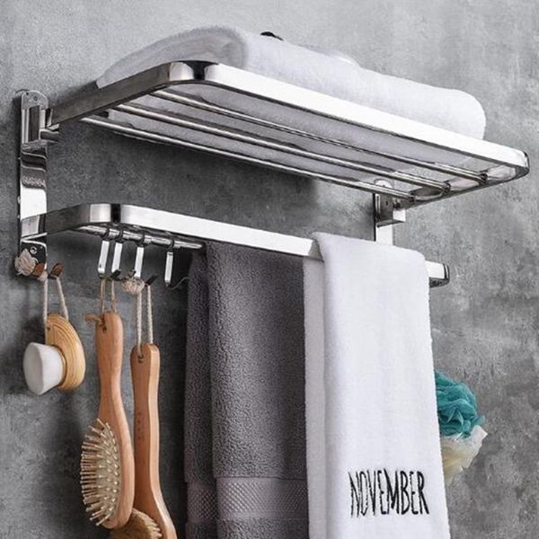 

towel racks 2 tiers foldable stainless steel bathroom rack storage holder wall hanger polished toilet clothes shelf with 9 hooks