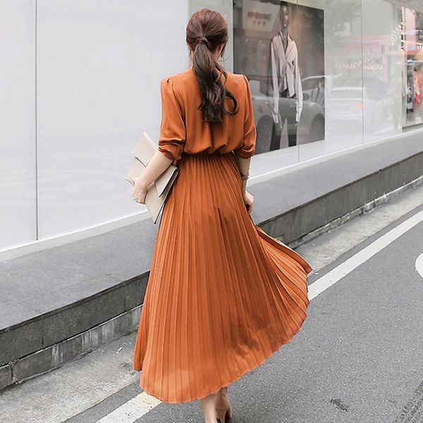 

mozueva female casual dress long elegant single breasted women dressed in full sleeve sleeves thin waist to line, Black;gray