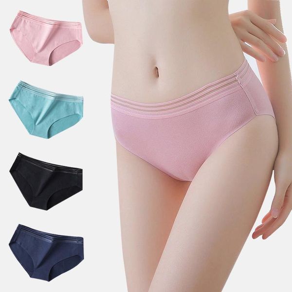 

women's panties 9 colors available hollow out striped side solid underwear for menstruation cotton seamless briefs female, Black;pink