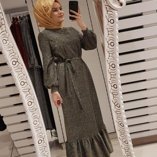 

ethnic clothing 2021 middle east women's muslim european and american pure color crystal elastic flash knit dress arabic, Red