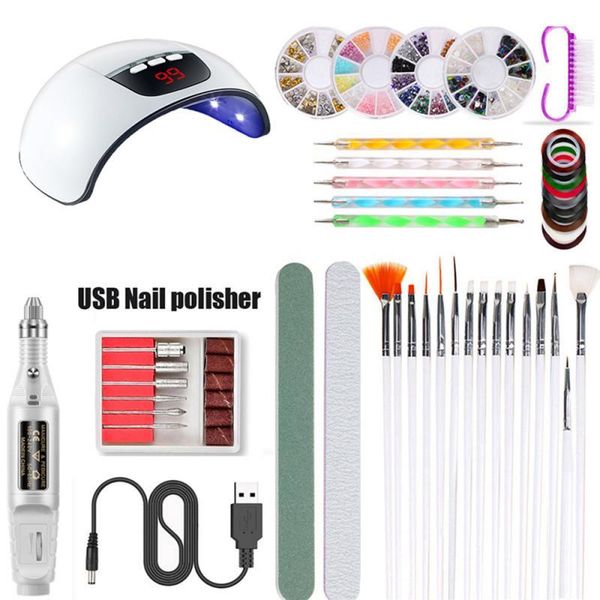

nail art kits 39pcs 45w lamp uv dryer file drill polishing machine set manicure tool sticker painted pens tslm1