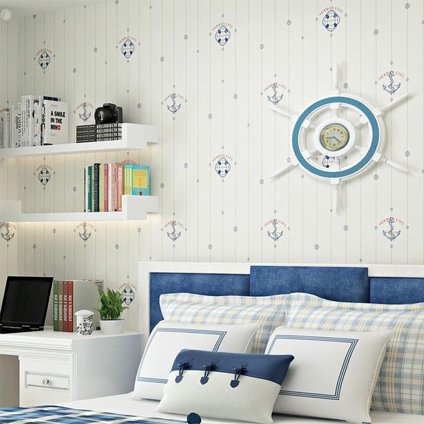 

wallpapers 10m x 0.53m children's style striped sailboat non-woven wallpaper for bedroom living room office kitchen wall papers home de