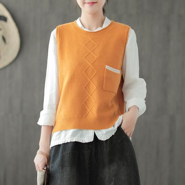 

women's sweaters wgx-2021 autumn winter openwork split back o-neck vest pullover sweater mori girl, White;black