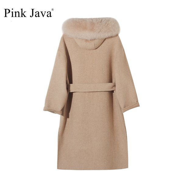 

pink java qc19055-2 arrival real fox fur collar wool carshmere big size women coat fashion wholesale 201223, Black