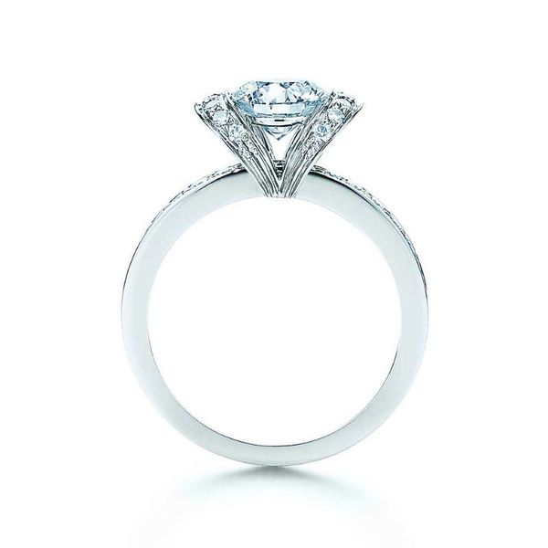 

cluster rings solid au585 white gold classic jewelry 1ct round cut never fade quality synthetic carbon ring for women wedding, Golden;silver
